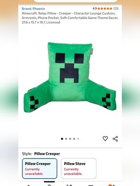 Minecraft Creeper Relax Pillow Cushion - Green with Black Pixel Face